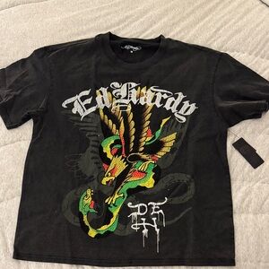 Ed Hardy Black Tee with Colorful Graphic